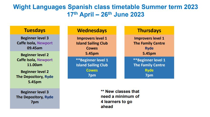 Summer term 2023 class timetable