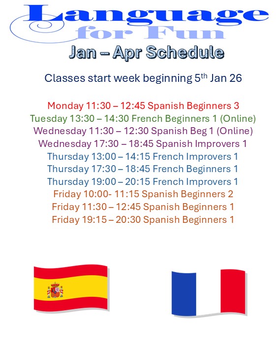 January Spanish & French Classes coming soon to Newtownards