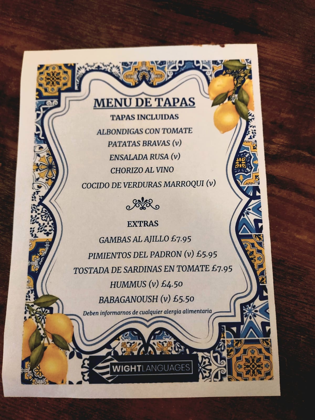 End of term tapas evening menus